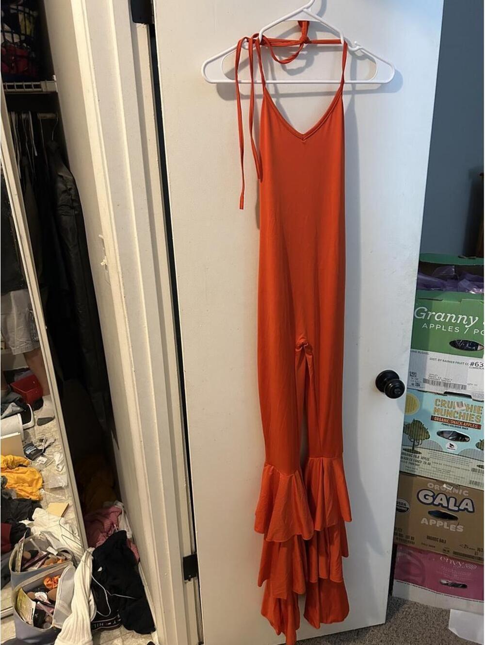 Orange Ruffle-Hem Jumpsuit - Picture 1 of 7